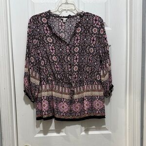 Cato Pink and Black Floral Blouse